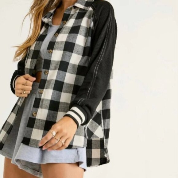 J. NNA Women's Anne Plaid Long Sleeves Shacket - M - Picture 1 of 7